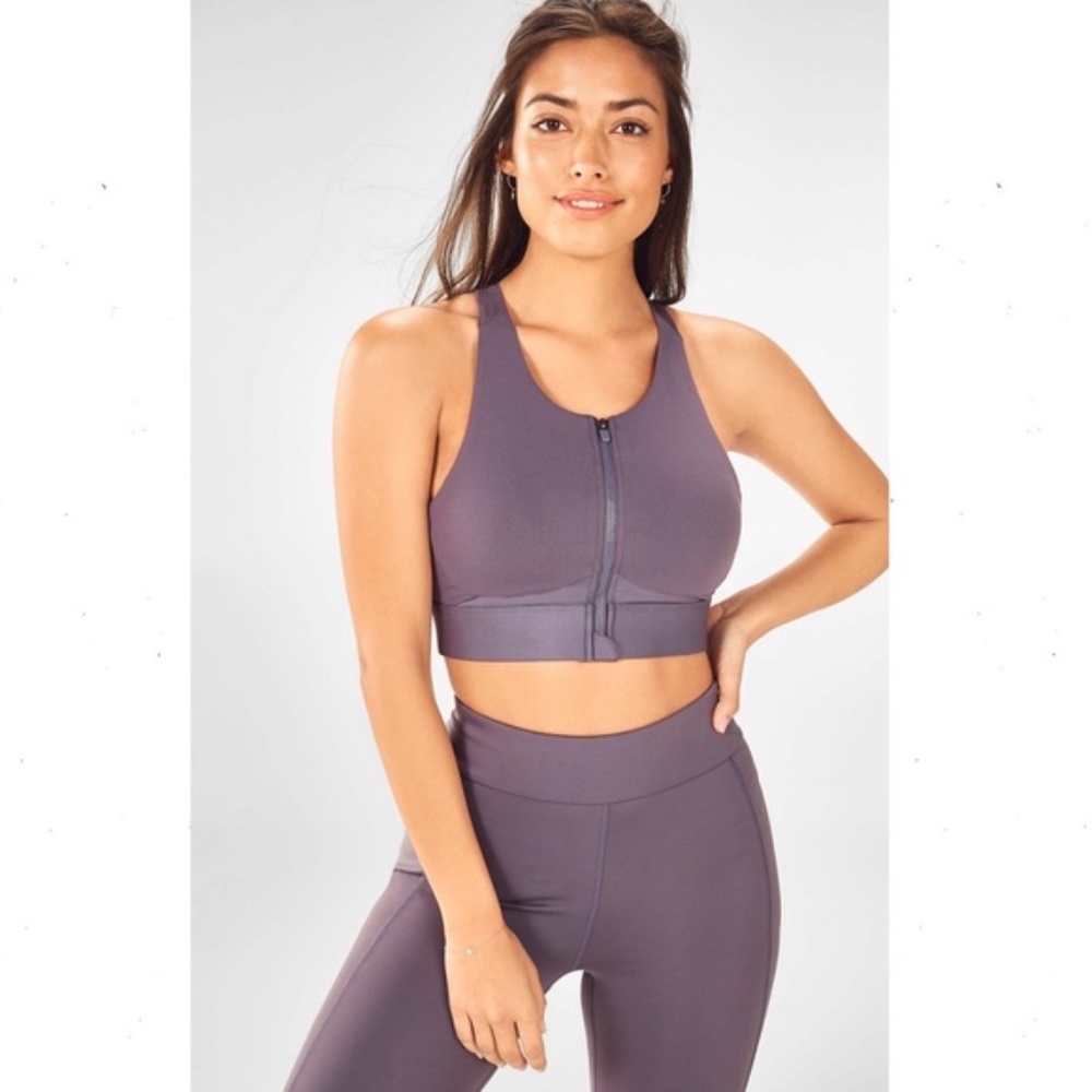 Fabletics Ellie Zip-Up No Bounce Sports Bra Shadow Purple High Impact Padded XS